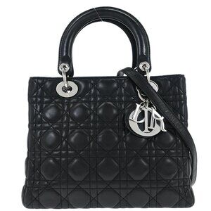 Christian Dior Black Lambskin Lady Dior Cannage 2way Handbag 11-MA-0190 126195